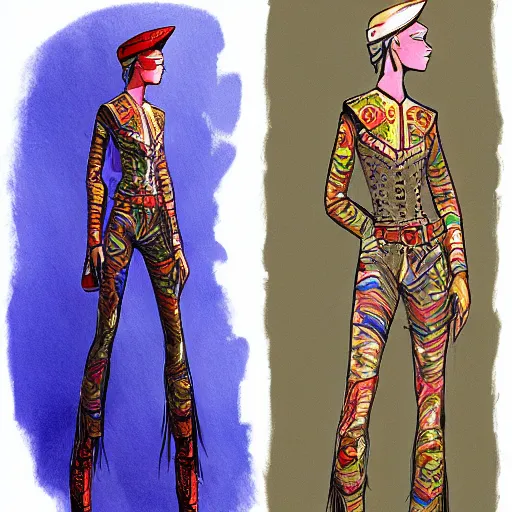 Prompt: fashion illustration in the style of jean giraud