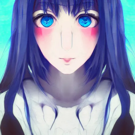 Prompt: (anime girl), blue ((symmetric)) eyes 24yo, studio, 35mm, soft artistic filter, annie leibowit
