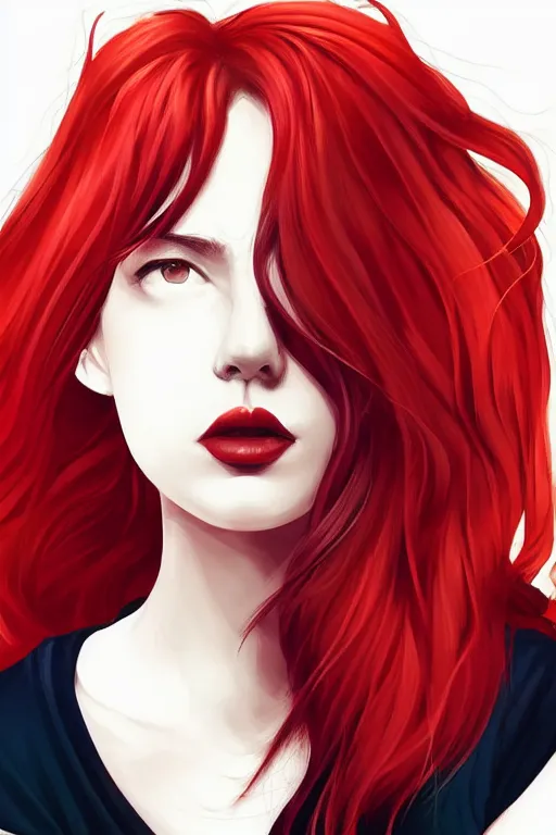 Prompt: girl with red hair. black shirt. looking away! centered median photoshop filter cutout vector behance hd artgerm jesper ejsing!