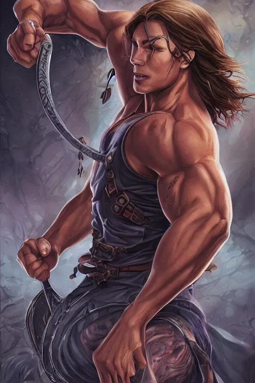 Image similar to muscular sam winchester as a mage tattooed in the cover of an acotar book, sarah j. maas, d & d!, fantasy style, sharp focus!, ultra detailed, art by artgerm, wlop, ilya kuvshinov