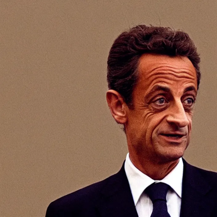 Prompt: picture of Nicolas Sarkozy, low quality cctv footage, film grain