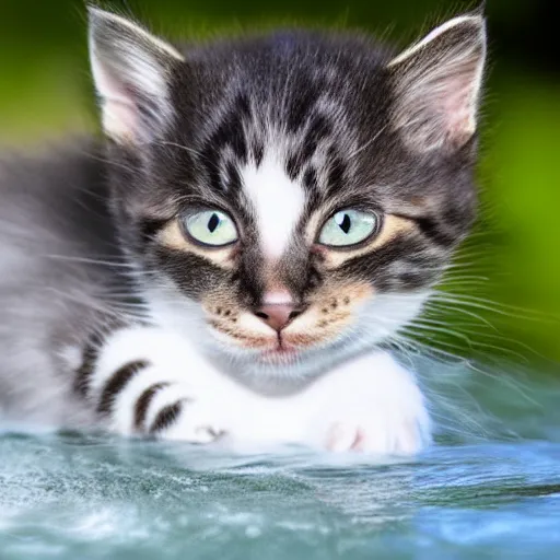 Image similar to a kitten made of flowing water