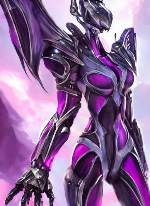 Image similar to cinematic body shot, cosmic beautiful stunning giant robot mecha hot female dragon goddess, sharp sleek cyborg dragon head, sharp metal ears, smooth purple eyes, smooth fuschia skin, smooth silver armor, nebula size, epic proportions, epic scale, macro furry, furry art, dragon art, goddess art, giantess art, warframe, warframe fanart, furaffinity, octane