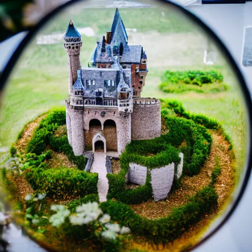 Image similar to aerial photo of castle in a terrarium, sigma 5 0 mm f 1. 4