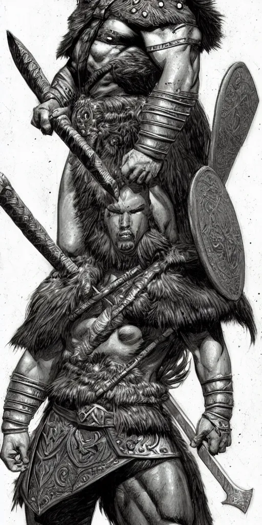 Image similar to a large young barbarian male warrior, d & d, fantasy, portrait, in travis charest style