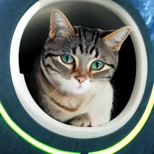 Image similar to cat wearing a futuristic helmet