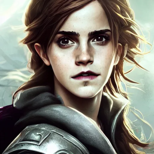 Prompt: portrait of emma watson as hermione, league of legends amazing splashscreen artwork, gears of war, splash art, natural light, elegant, photorealistic facial features, intricate, fantasy, detailed face, atmospheric lighting, anamorphic lens flare, cinematic lighting, league of legends splash art, hd wallpaper, ultra high details by greg rutkowski