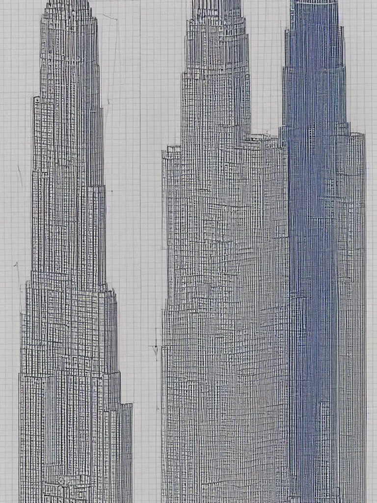 Image similar to Architecture blueprint copy, Empire State Building. Vertical cut. Technical drawing