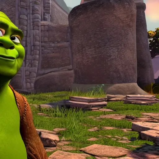 Image similar to shrek in among us game, among us graphics