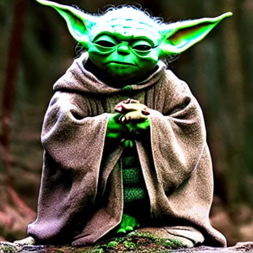 Prompt: stunning awe inspiring yoda's species interacting with eachother on their home planet, award winning nature photo