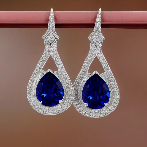 Image similar to front and side views of platinum tear drop sapphire diamond earrings