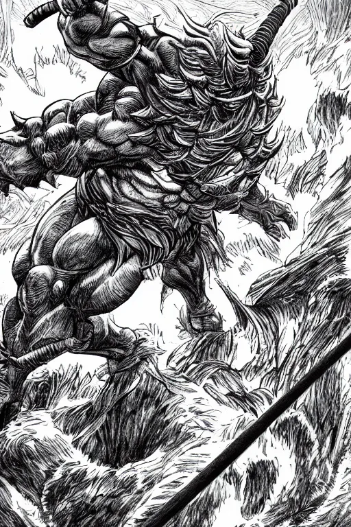 Image similar to minotaur, highly detailed, digital art, sharp focus, trending on art station, kentaro miura manga art style