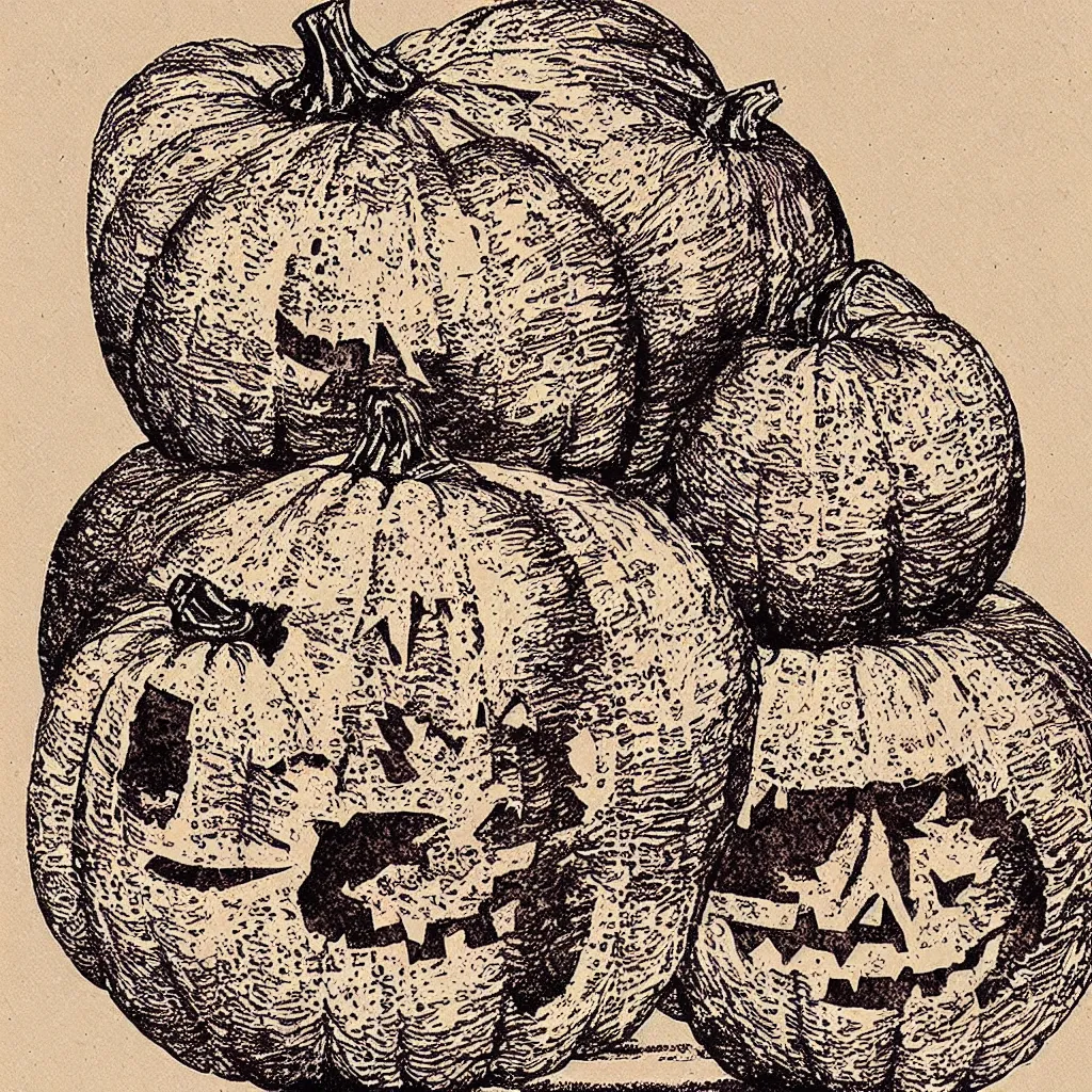 Image similar to a vintage risograph of a jack-o-lantern