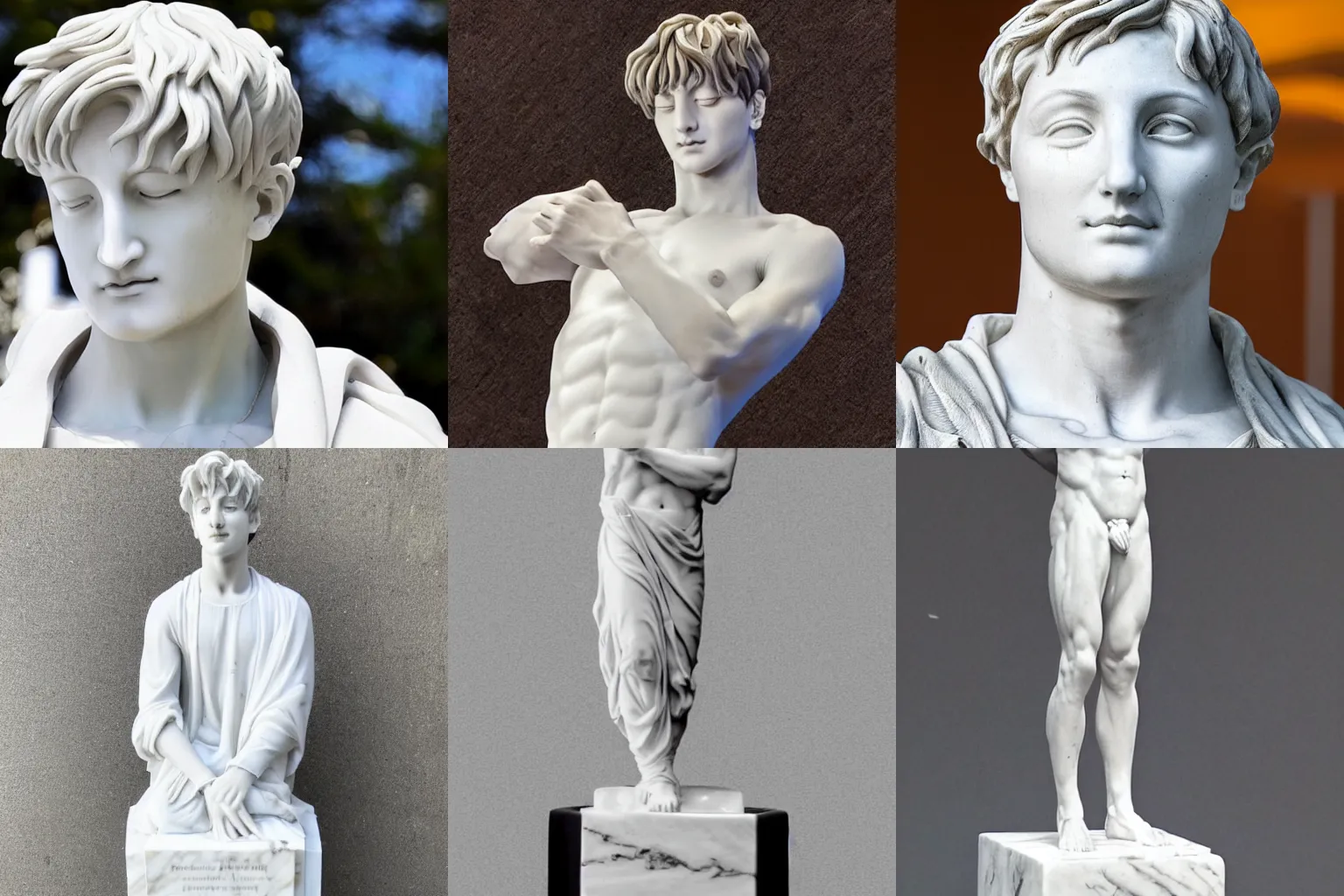 Prompt: Jungkook, very detailed white marble statue