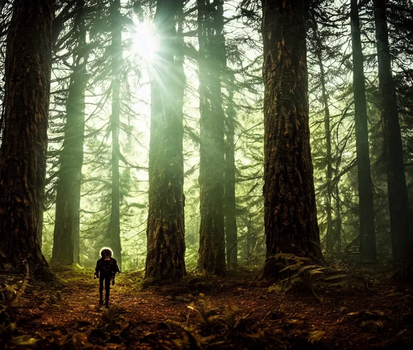 Prompt: wide angle dslr photograph of a very hairy demogorgon, standing in a forest clearing, epic cinematic lighting