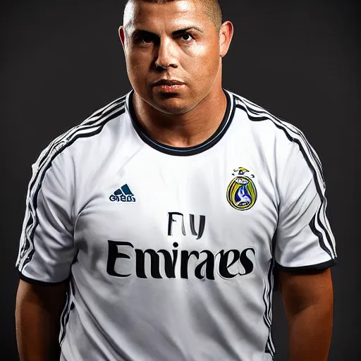 Image similar to real ronaldo nazario head and shoulders portrait photograph by mark mann