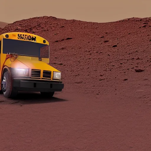 Image similar to school bus driving on mars, digital art, 8k