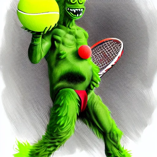 Prompt: a tennis ball monster, playing tennis, digital art, fantasy, magic, trending on artstation, ultra detailed, professional illustration by Basil Gogos