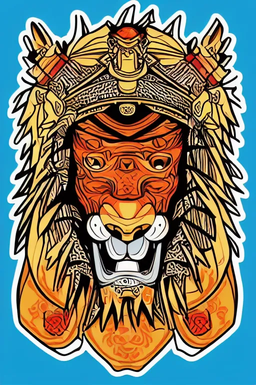 Image similar to Portrait of a lion as a samurai, samurai, japan, anime, sticker, colorful, illustration, highly detailed, simple, smooth and clean vector curves, no jagged lines, vector art, smooth