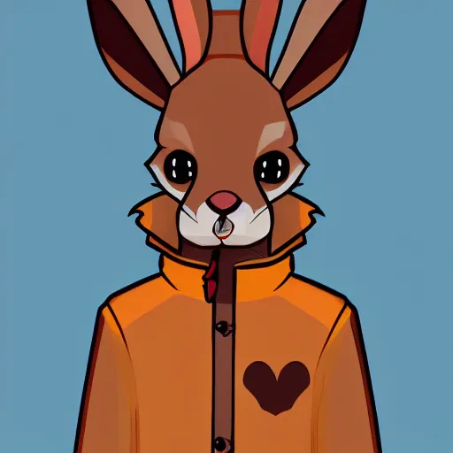 Image similar to aesthetic rabbit fursona portrait, commission of a anthropomorphic rabbit on fire, fursona wearing stylish clothes, winter armosphere, pastel simple art, low poly