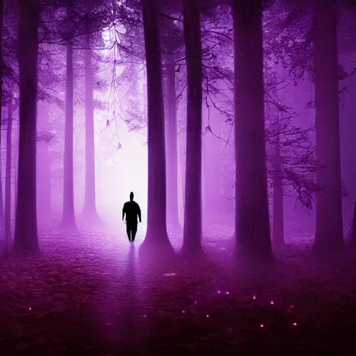 Image similar to purple portal inside the dark forest, glowing, vibe, unsettling atmosphere, stressfull, cinematic, epic, high detail