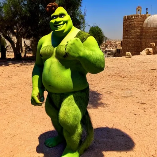 Prompt: shrek visit in israel