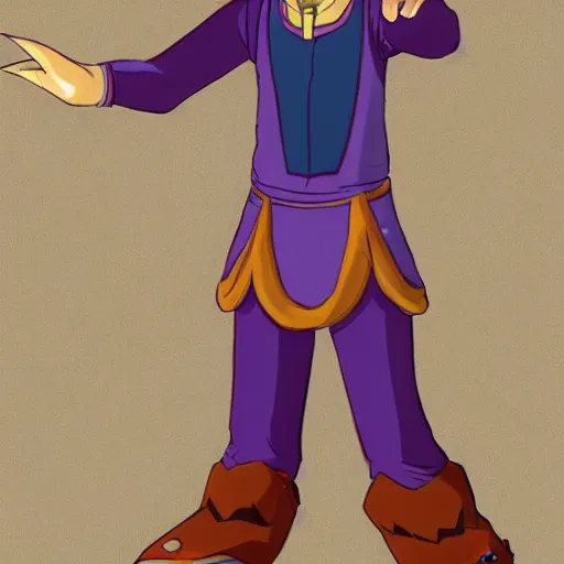 Image similar to a full body portrait of waluigi in aang's clothes, from avatar the last airbender, very detailed, high quality, illustration by Emilio Cantara, trending on artstation