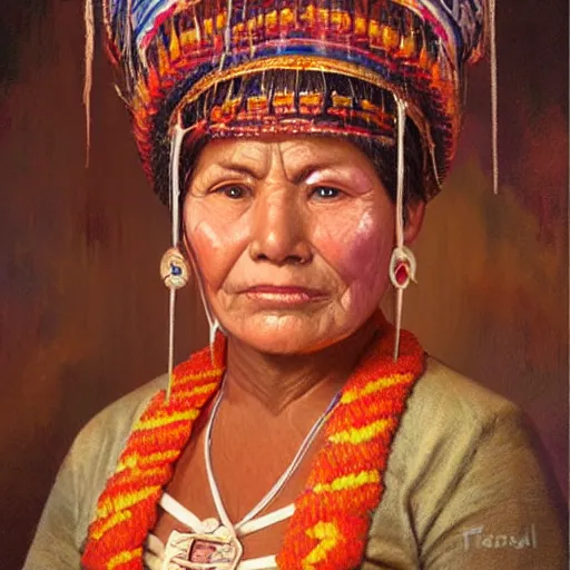 Image similar to portrait of a mayan woman ( 3 5 ) from mesoamerica, an oil painting by ross tran and thomas kincade