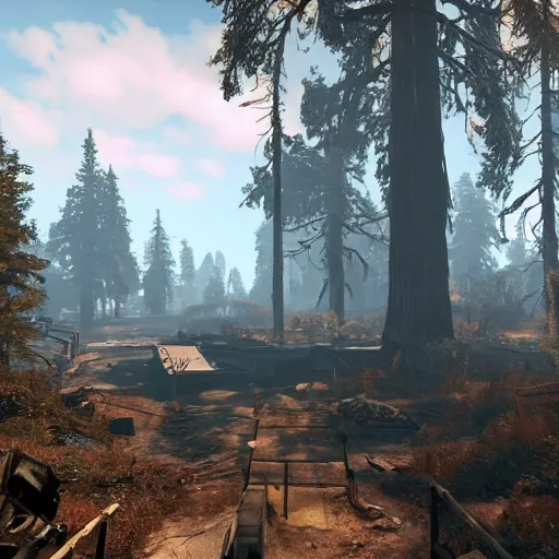 Image similar to sequoia national park in ruins post - nuclear war in fallout 4, in game screenshot