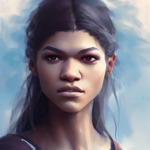 Image similar to “ portrait of zendaya by greg rutkowski, young, attractive, highly detailed portrait, scifi, digital painting, artstation, concept art, smooth, sharp foccus ilustration, artstation hq ”