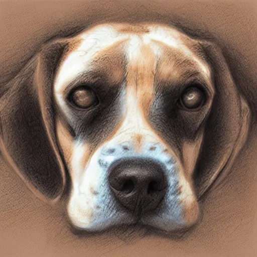 Image similar to beagle face only, pencil drawing, pastel, by marc simonetti