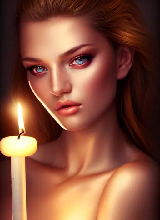 Prompt: a gorgeous female photo, professionally retouched, soft lighting, wearing shiny plastic armor, holding a candle, realistic, smooth face, perfect eyes, wide angle, sharp focus on eyes, 8 k high definition, insanely detailed, intricate, elegant, art by artgerm and wlop