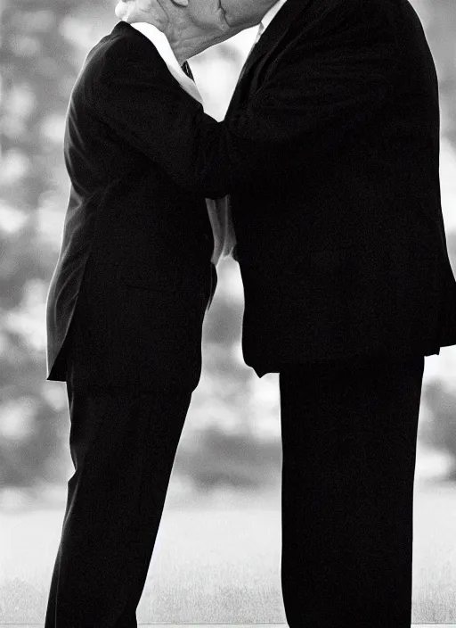 Prompt: beautiful professional romantic portrait photo of donald trump kissing donald trump.