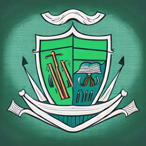 Prompt: coat of arms depicting a silver ship on a green background, art by ori toor, sticker, colourful, illustration, highly detailed, simple, smooth and clean vector curves, no jagged lines, vector art, smooth