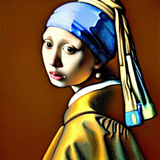 Image similar to painting of Girl with a Pearl Earring by Zdislaw Beksinski