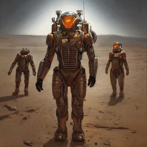 Prompt: the expanse martian goliath powered armor, anthropomorphic shiba inu, realistic scifi, portrait art by donato giancola and greg rutkowski, realistic face, digital art, trending on artstation, symmetry