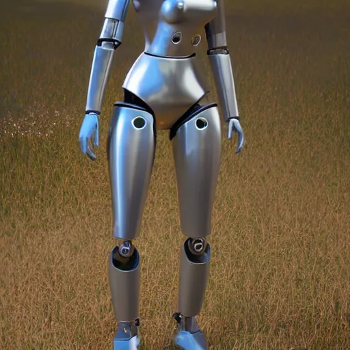 Prompt: womanized humanoid robot made of steel, unreal engine, ray tracing, 8 k, uhd, ultrarealistic, highly detailed