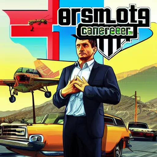 Image similar to “President Zelensky in GTA V, cover art by Stephen Bliss, Boxart, loadscreen”