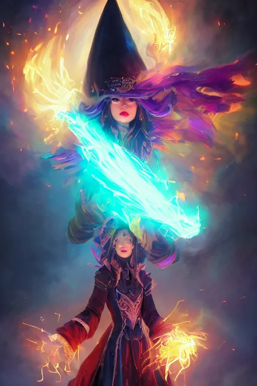 Prompt: a fancy portrait of a beautiful dark magician girl with a large witches hat covered in colourfull flames by Greg Rutkowski, Sung Choi, Mitchell Mohrhauser, Maciej Kuciara, Johnson Ting, Maxim Verehin, Peter Konig, final fantasy , mythical, 8k photorealistic, cinematic lighting, HD, high details, atmospheric,