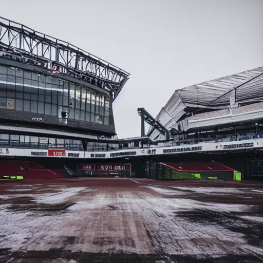 Prompt: old trafford cyberpunk apocalypse