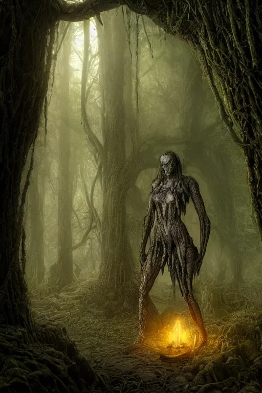 Prompt: draug at the crypt in the forest, intricate, ethereal, by luis royo, hyper detailed, weta digital, ray trace, unreal engine, trending on artist, beautifully lit, cinematic, soft light, photorealistic, volumetric, realistic, glossy, 8 k post - production, masterpiece, luxury, smooth