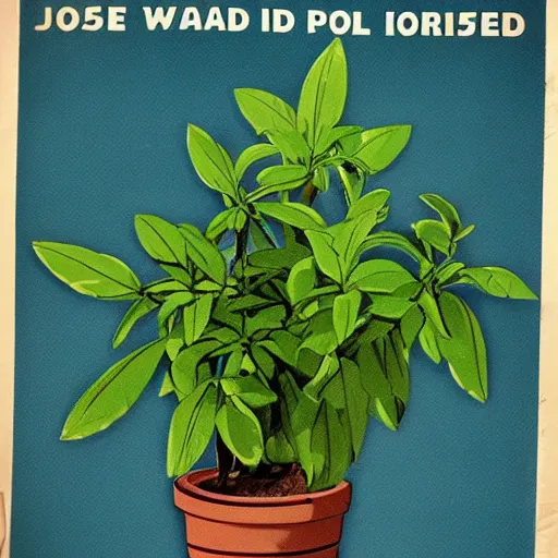 Prompt: 1950s wanted poster for a pot plant