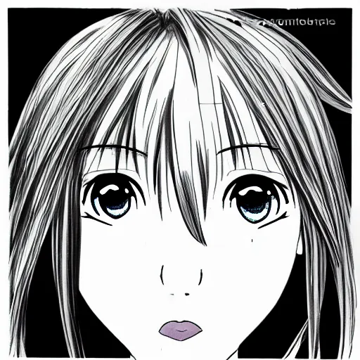 anime girl headshot profile picture, black and white, Stable Diffusion