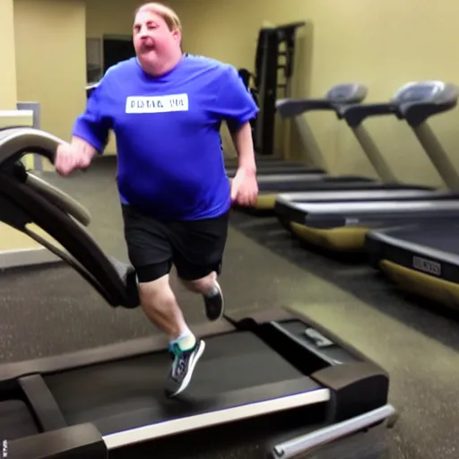 Image similar to obese saul goodman running on a treadmill at the gym