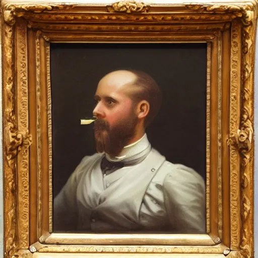 Prompt: victorian oil painting of a man with a piece of cheese for a head, 4 k, high octane