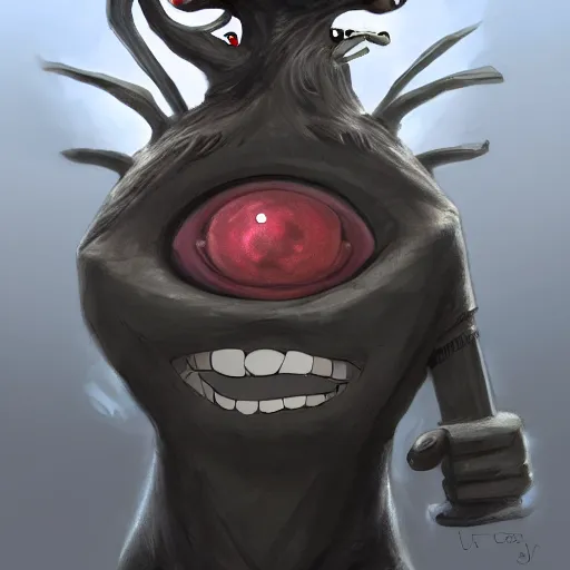 Image similar to one - eyed troll, cyclops, man with a beholder head, cyclopean giant, tuxedo, digital portrait, 4 k, trending on artstation, ghibli