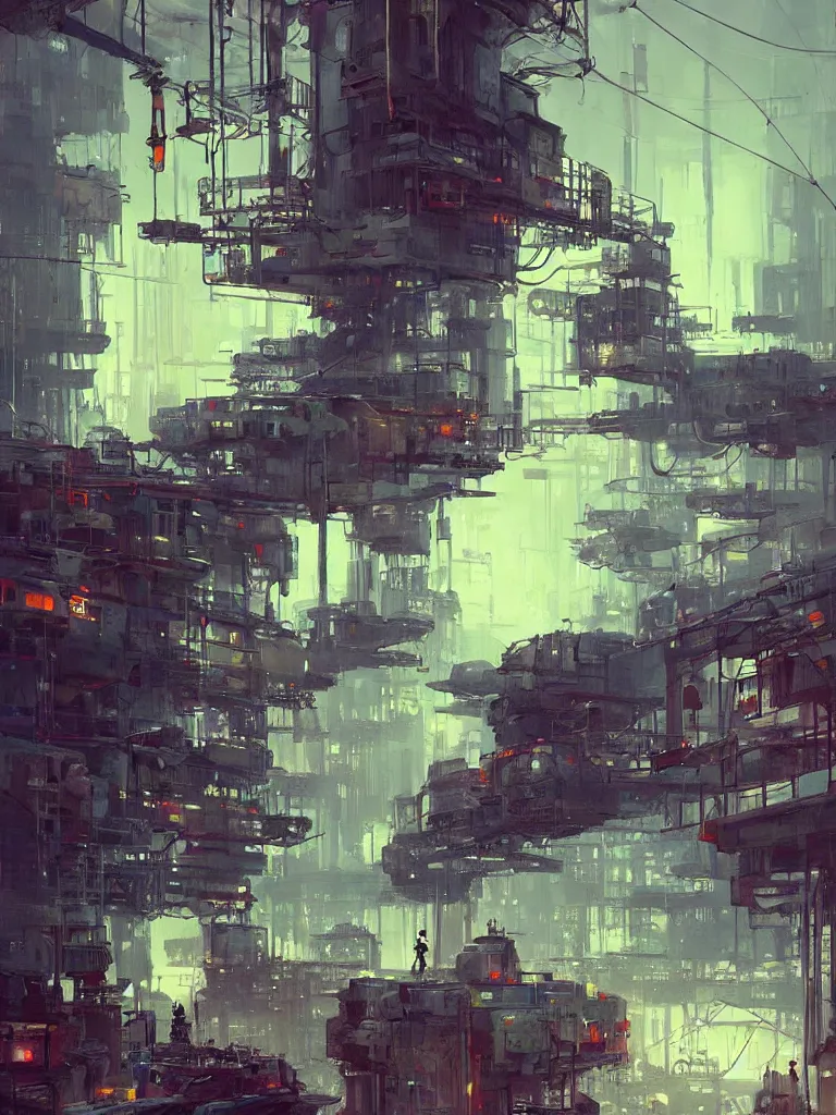 Image similar to concept art of a factory filled with drone workers, grimy, gritty, blade runner 2 0 4 9, trending on artstation, award winning painting, cgi, art by john berkey and anton fadeev and john howe and simon stalenhag