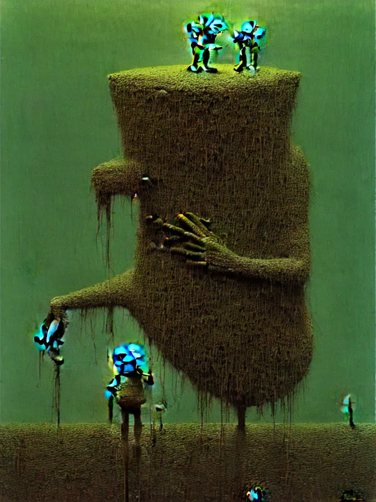 Image similar to bloody Kermit the frog megalophobia by Beksinski