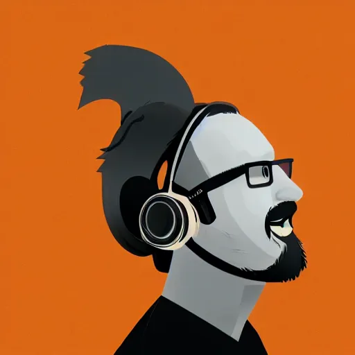 Image similar to streamer on twitch with black hat, stubble, ginger hair, orange hair, black cap, stubbles, red headphones, in the style of tatsuro kiuchi, art