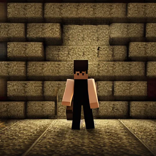 Image similar to Steve from Minecraft, Steve is falling into the deep dark, chiaroscuro, dramatic, award-winning render